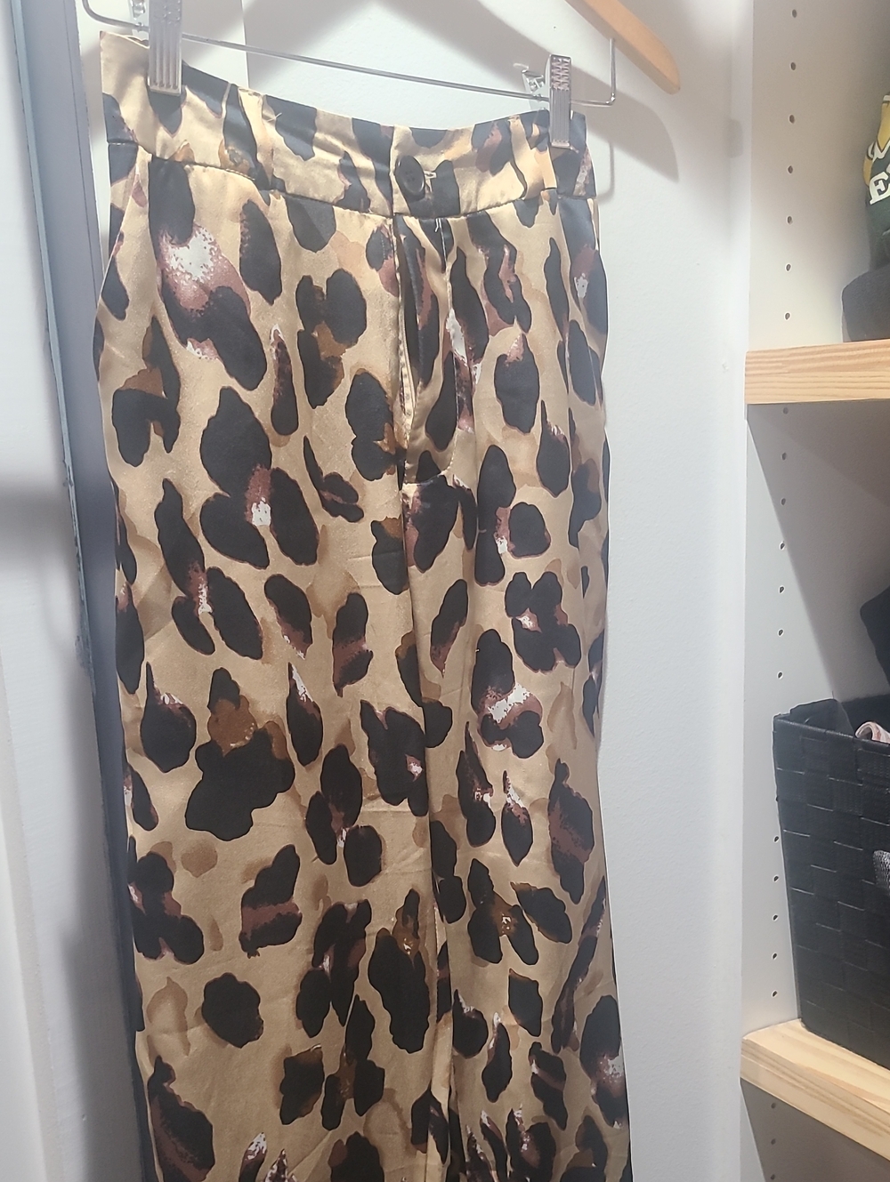 Nasty Gal Leopard Print Satin pant in Tan, Black, Brown